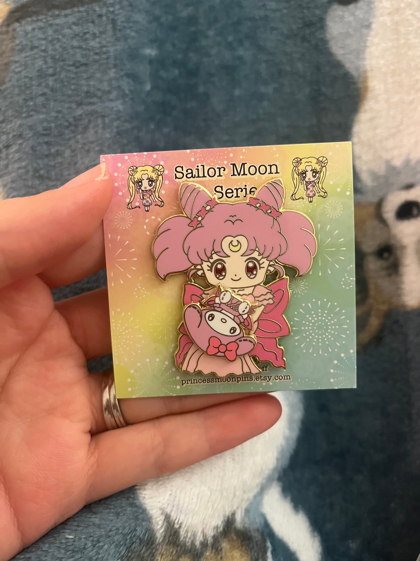 Sailor Moon x Sanrio 2 inch Spinning Enamel Pin Sailor Chibi-Moon x My Melody Princess Series