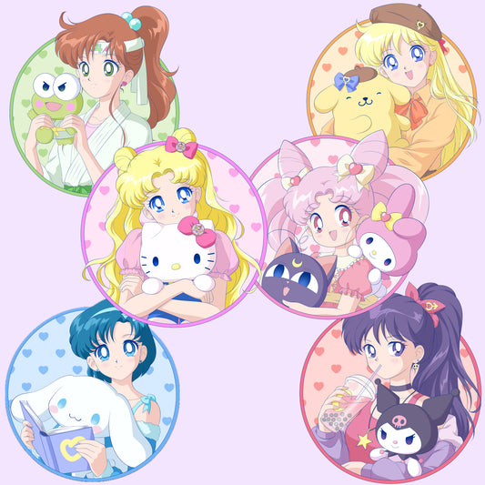 Sailor Moon x Sanrio Round 2.5 inch Pin Series!