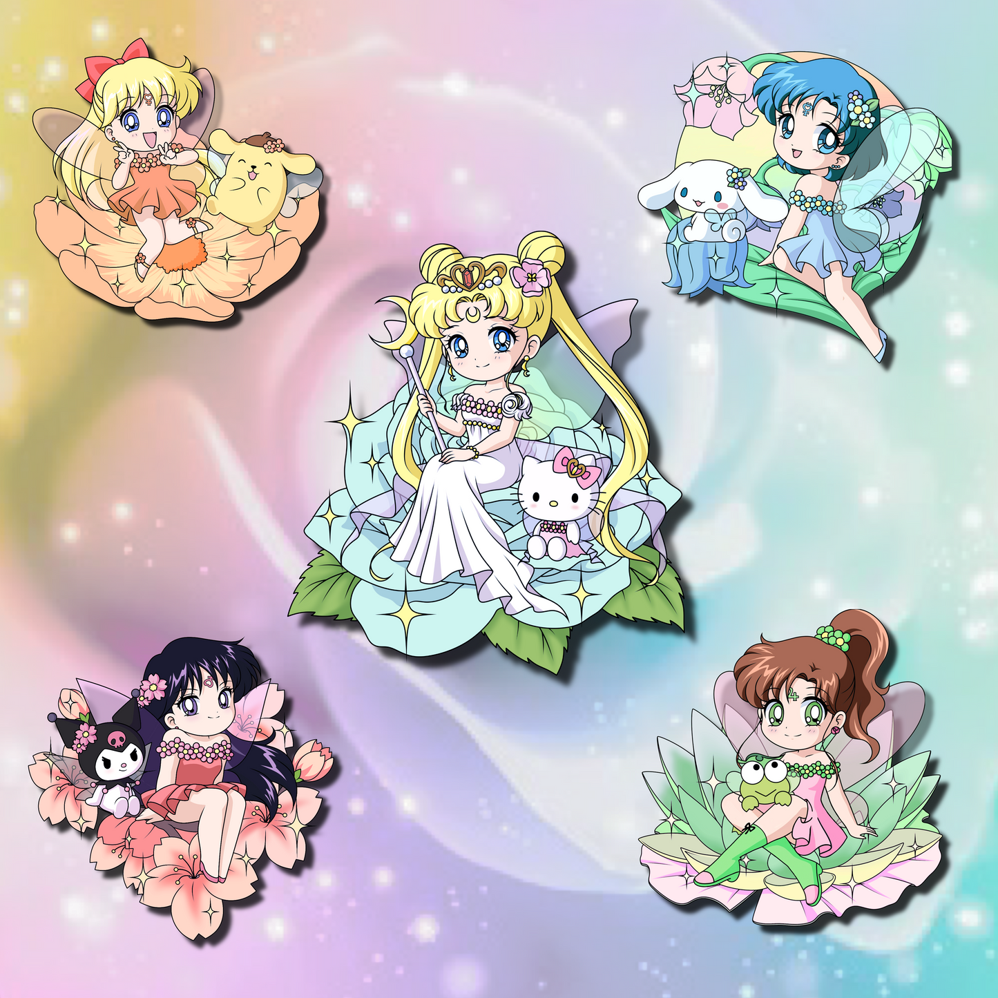 PREORDER Sailor Moon x Sanrio Pin on Pin Flower Fairies Set!
