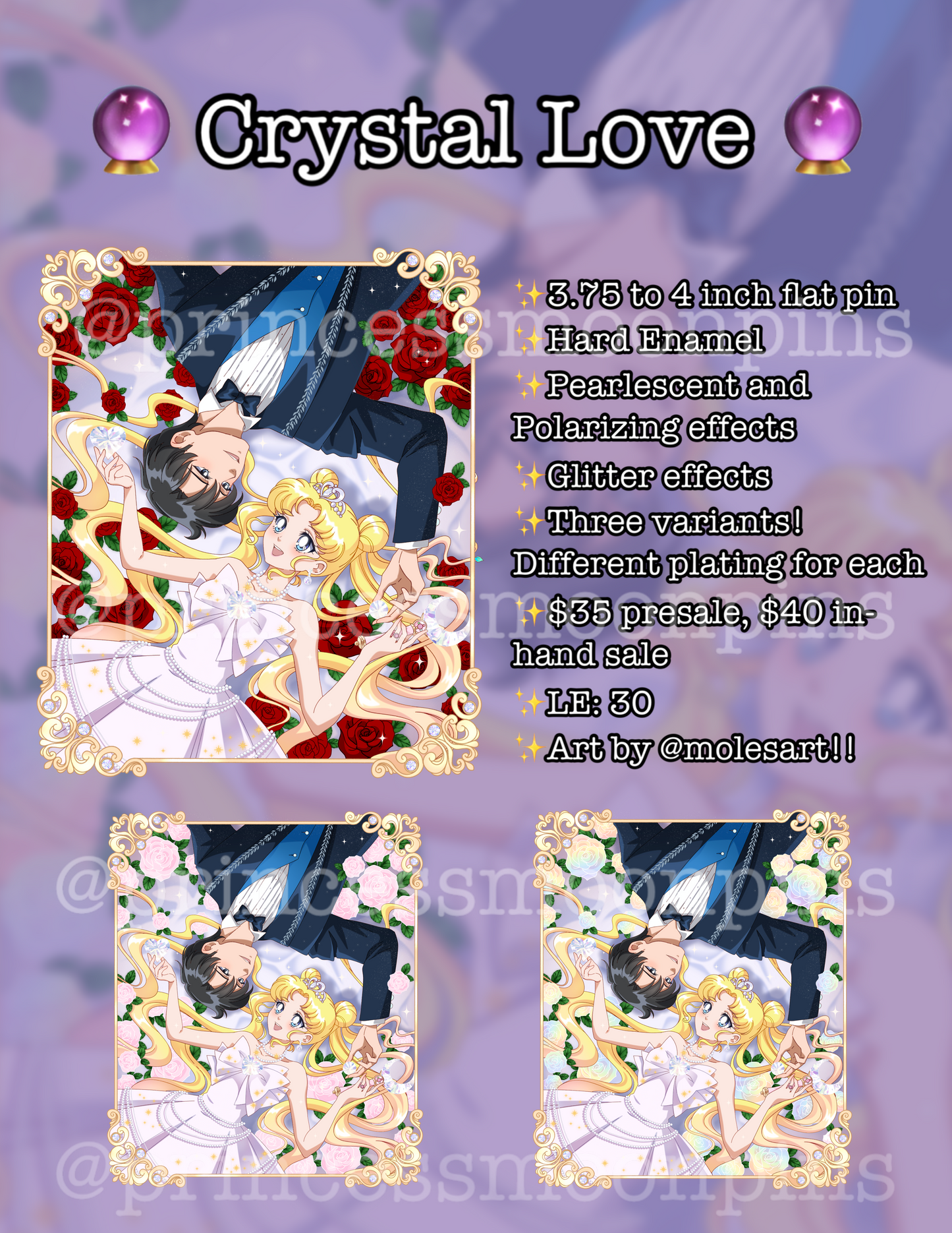 PREORDER ONLY Crystal Love - Usagi and Mamoru 4 inch Pin!