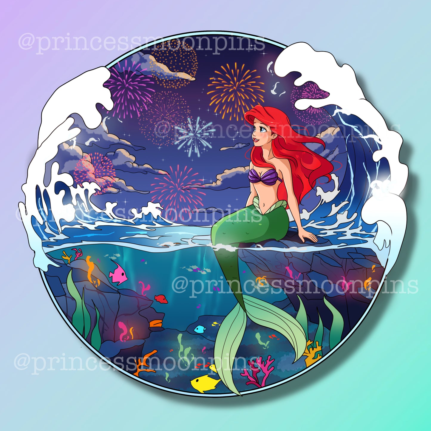 PREORDER Ariel's Night Reverie: Where Sky Meets Sea 3.75 inch Luxury Enamel Pin!