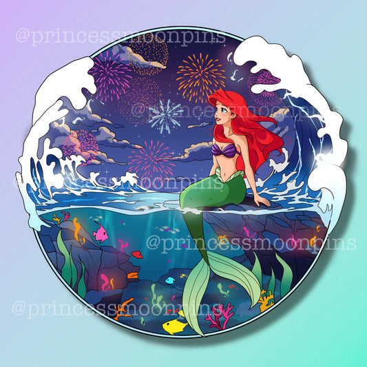 PREORDER Ariel's Night Reverie: Where Sky Meets Sea 3.75 inch Luxury Enamel Pin!