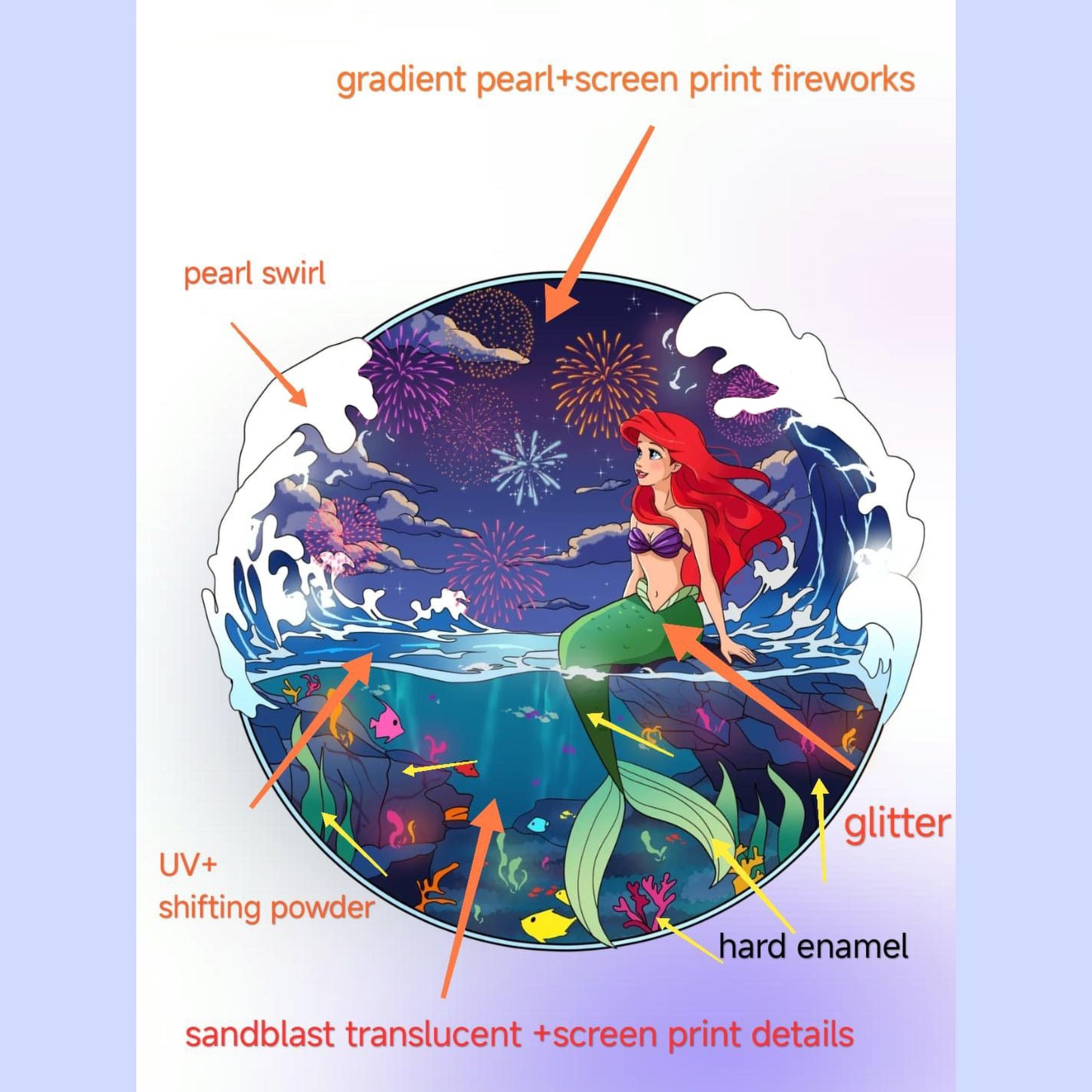 PREORDER Ariel's Night Reverie: Where Sky Meets Sea 3.75 inch Luxury Enamel Pin!