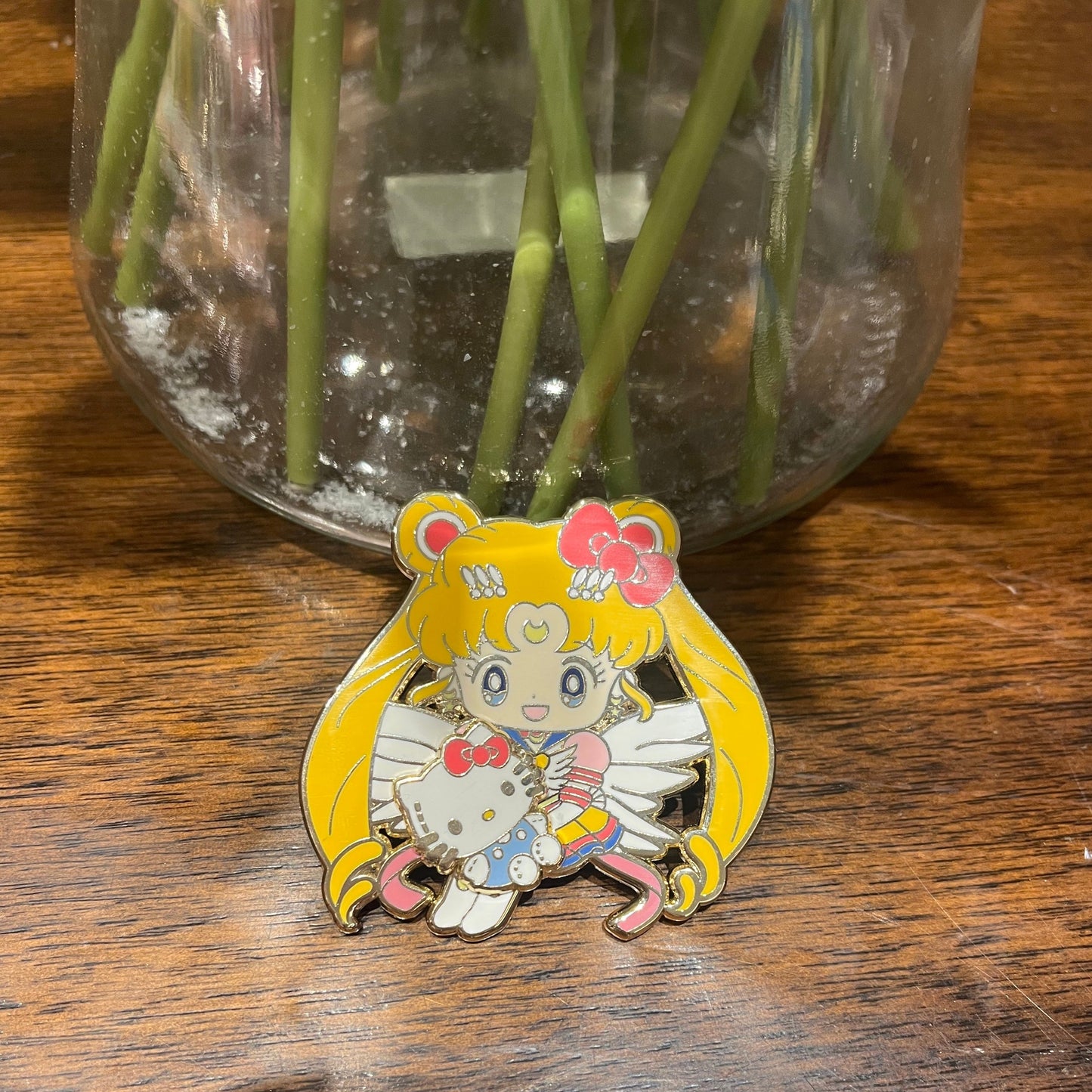 Sailor Moon 2 inch Spinning Enamel Pin - Sailor Moon x Hello Kitty Version!